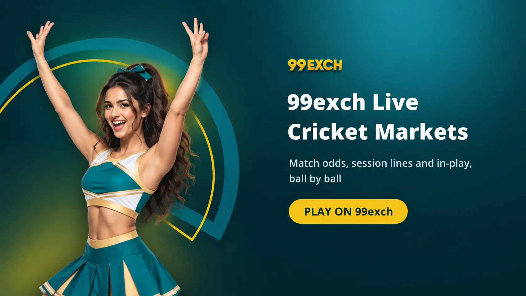 99exch mobile in-play tab banner showing live cricket markets on a phone